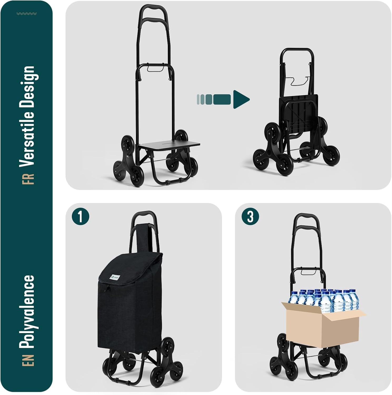 Boodschappentrolley met Trappenklimmer | 32L | Opvouwbaar | Zwart | 32% Korting