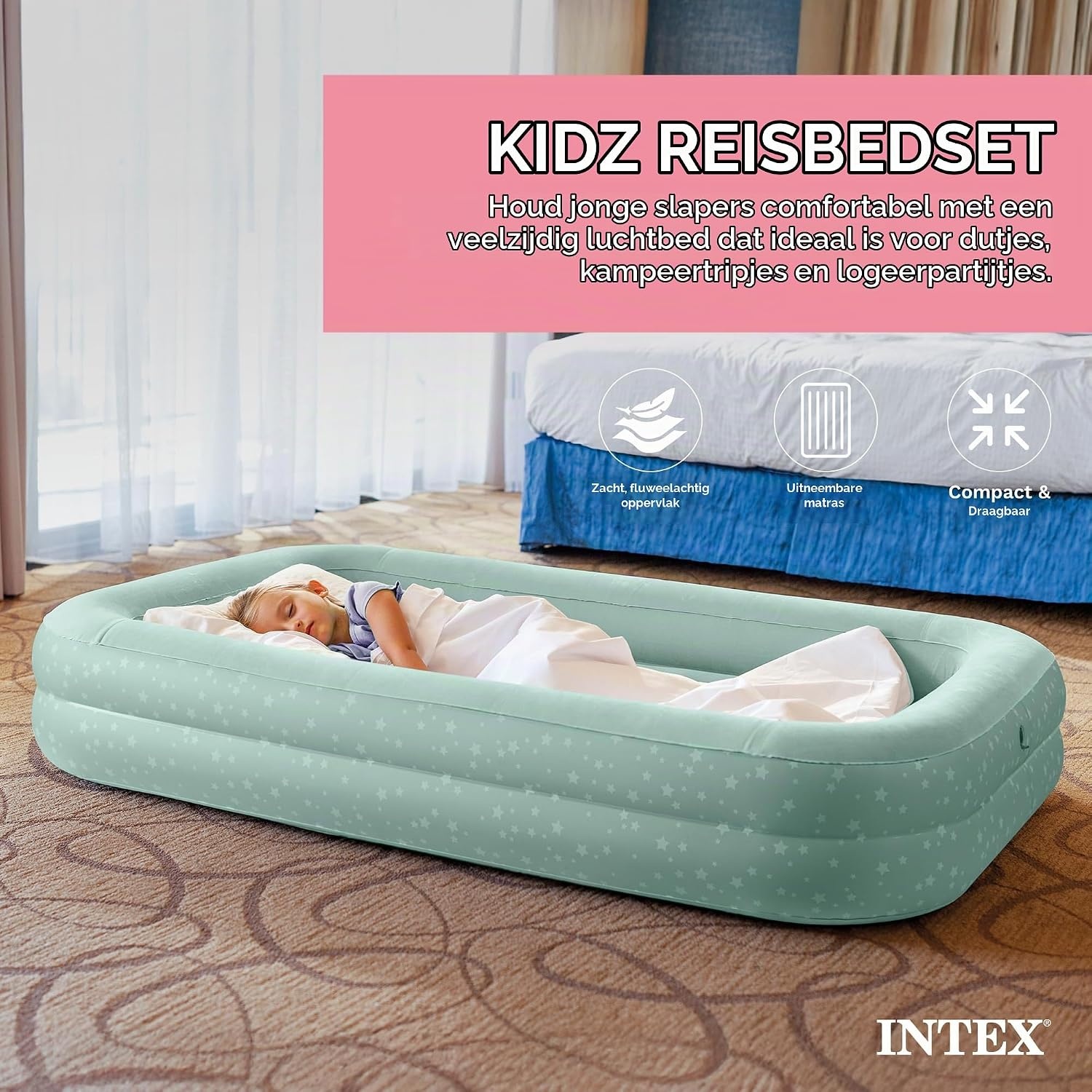 Intex 66810NP Children's Camping Air Bed, Hand Pump, 107cm x 168cm x 25cm