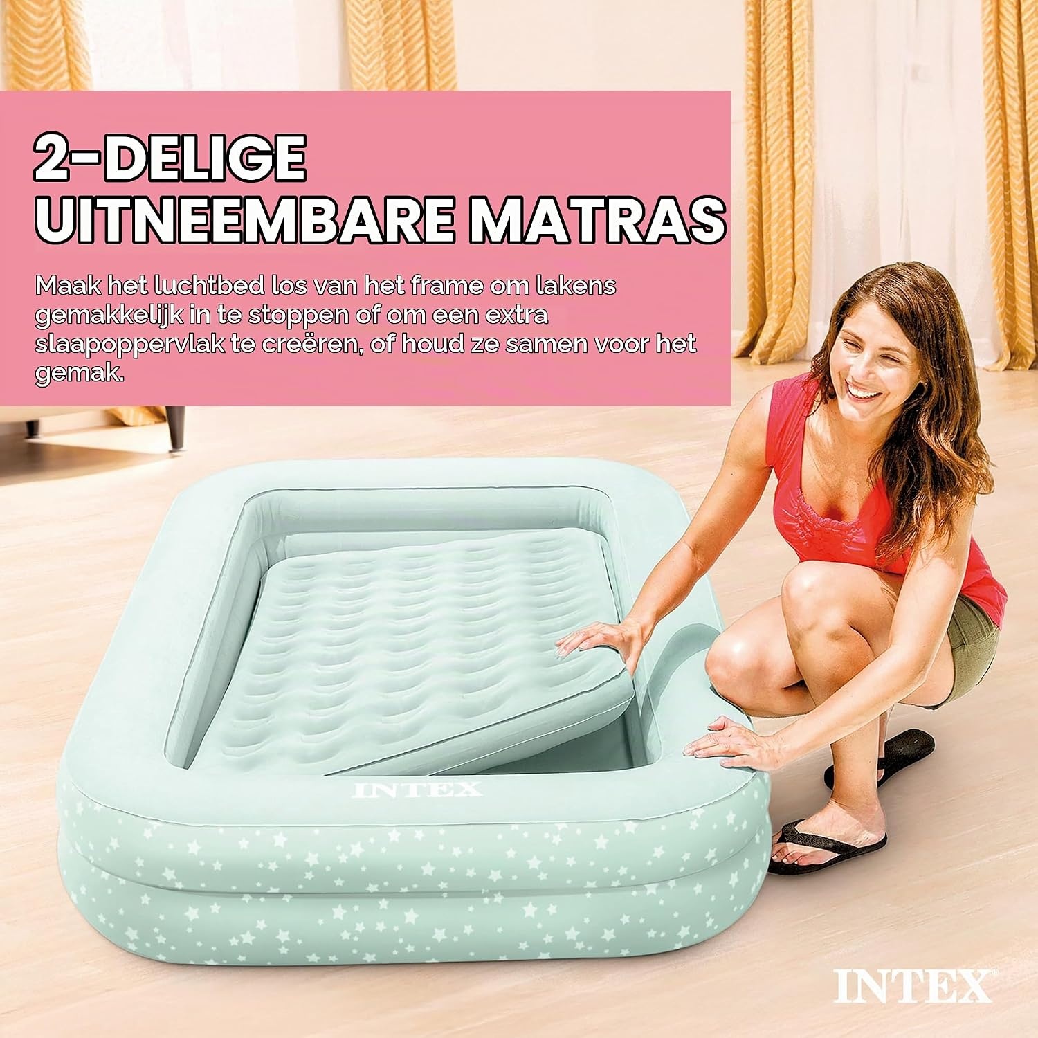 Intex 66810NP Children's Camping Air Bed, Hand Pump, 107cm x 168cm x 25cm