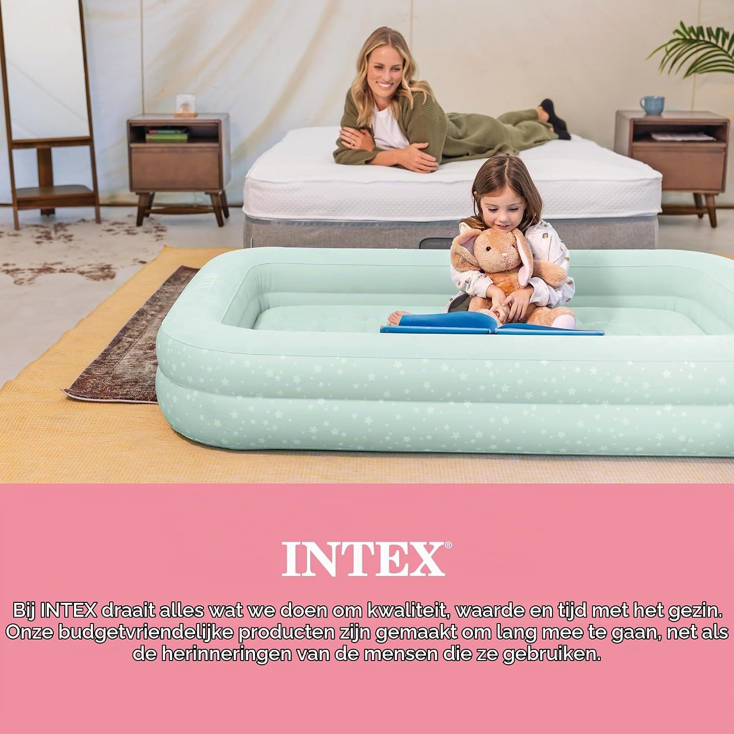 Intex 66810NP Children's Camping Air Bed, Hand Pump, 107cm x 168cm x 25cm