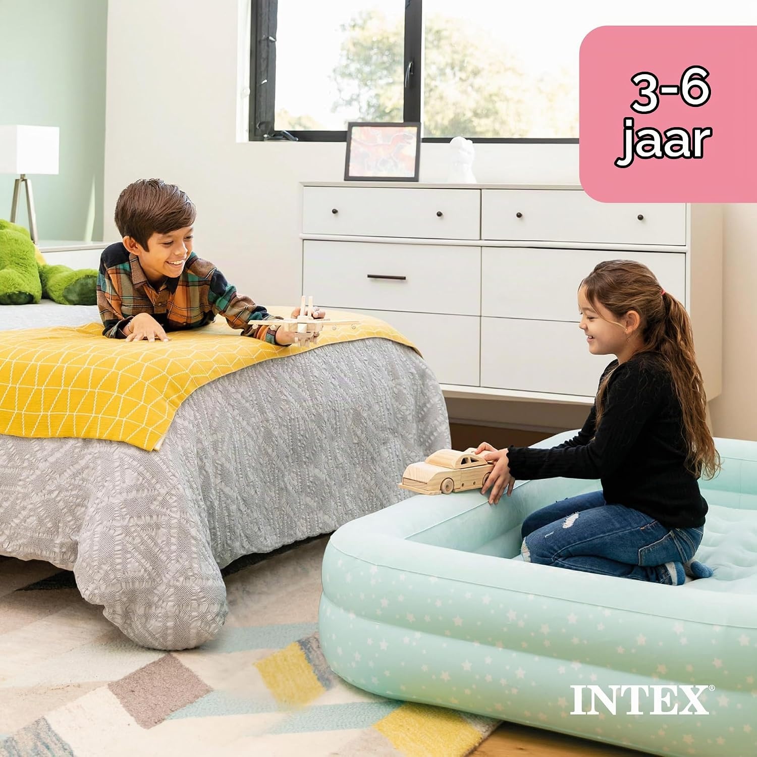 Intex 66810NP Children's Camping Air Bed, Hand Pump, 107cm x 168cm x 25cm
