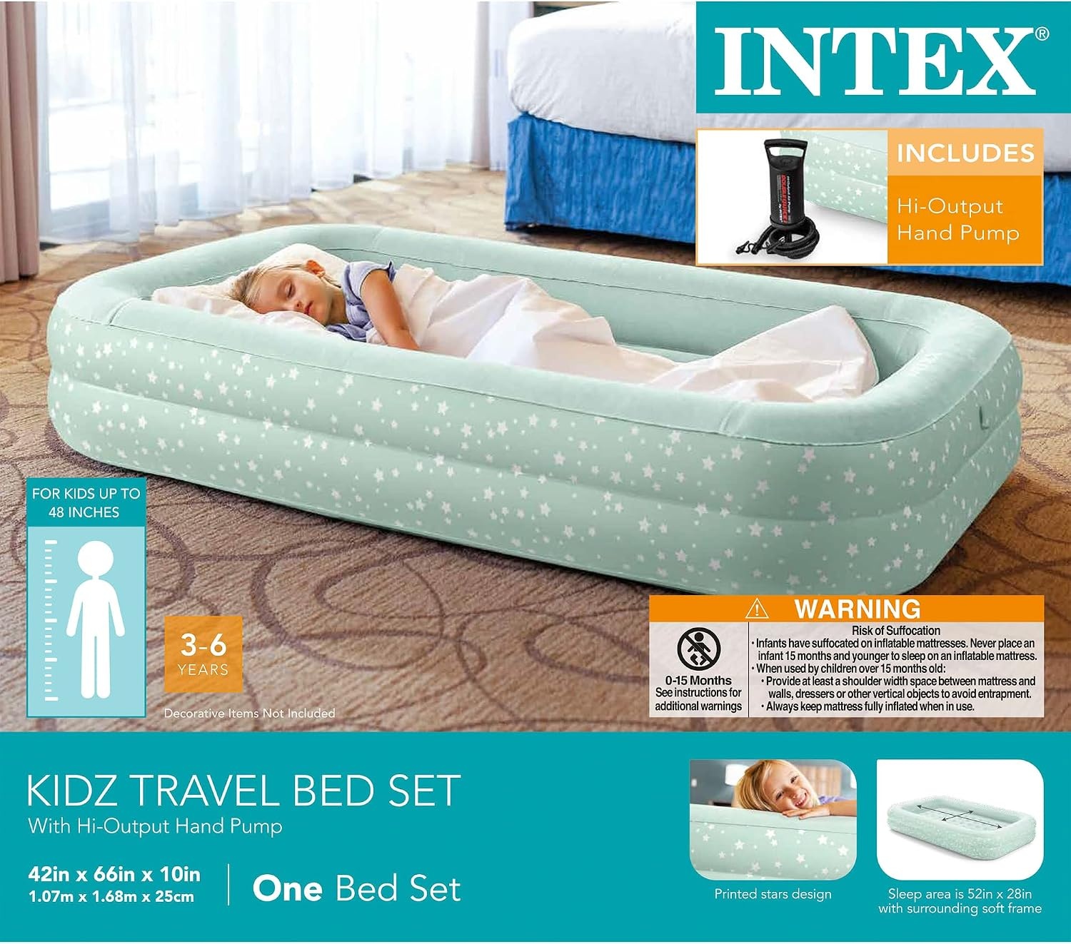 Intex 66810NP Children's Camping Air Bed, Hand Pump, 107cm x 168cm x 25cm