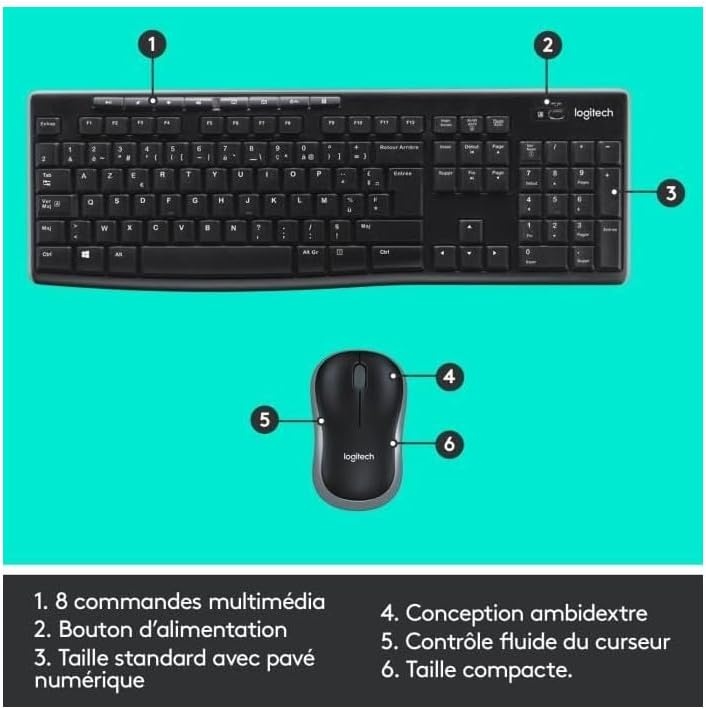 Logitech MK270 Draadloos Toetsenbord & Muis Combo (AZERTY, Zwart, 32% Korting)