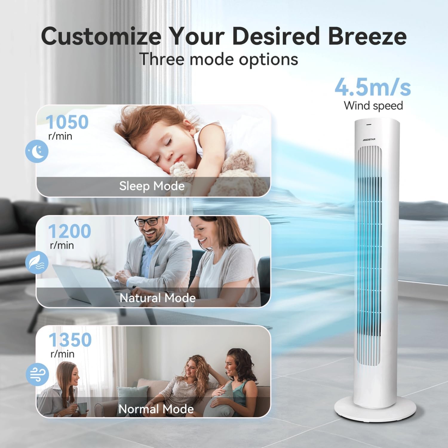 Torenventilator Aigostar Robert Wit met Afstandsbediening - 34% Korting
