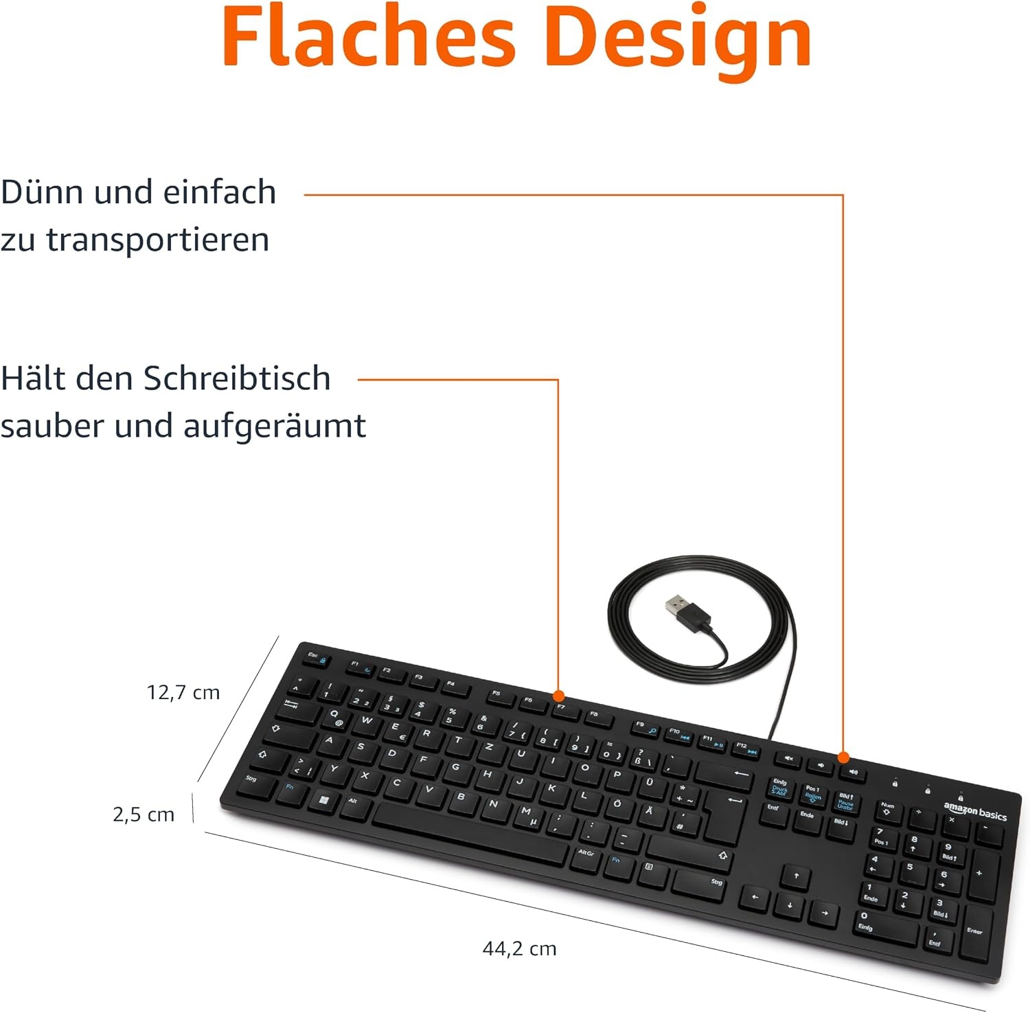 Amazon Basics USB Toetsenbord QWERTZ (Duits) Matzwart - 44% Korting
