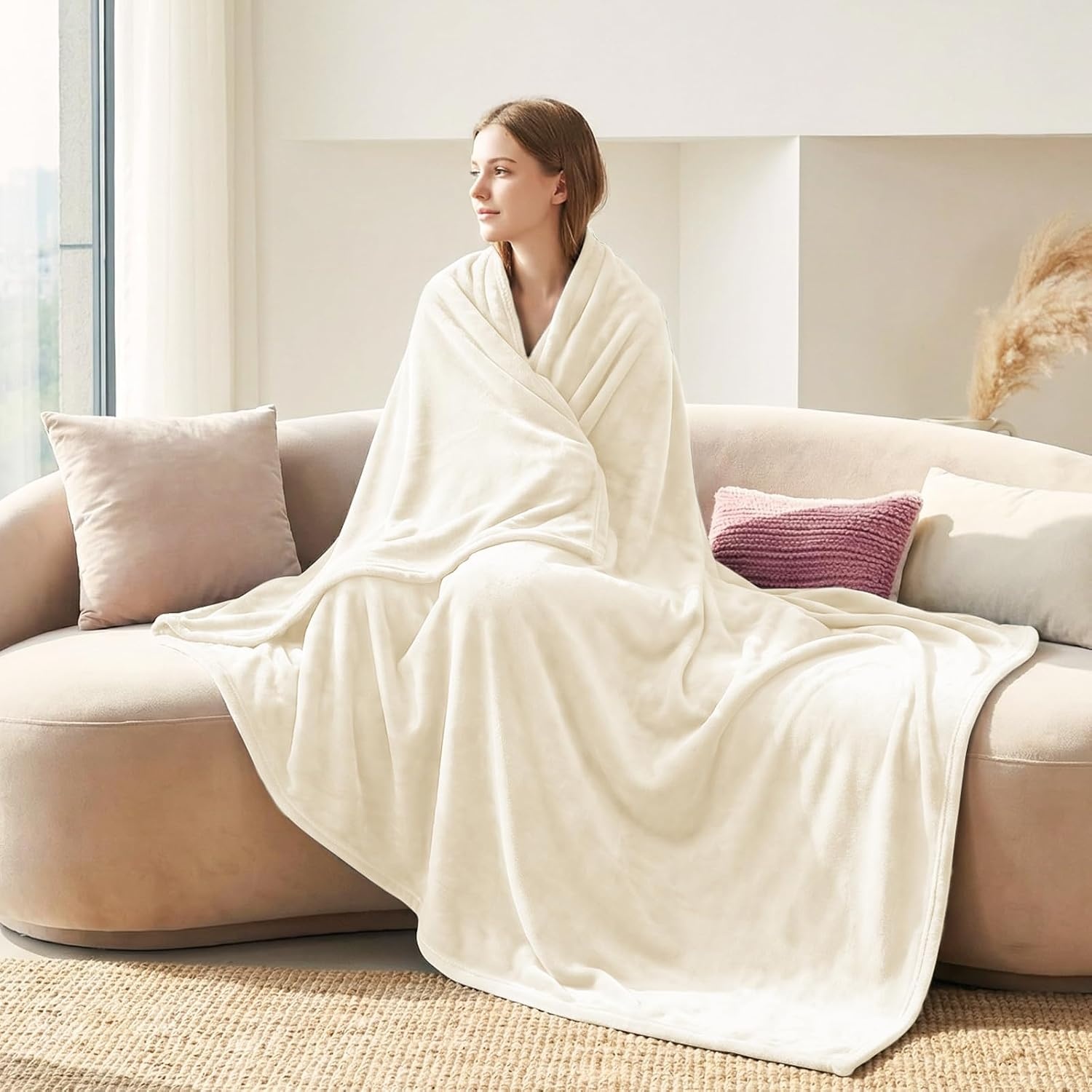2x Crèmewitte Flanellen Fleece Dekens 150x200cm - 32% Korting