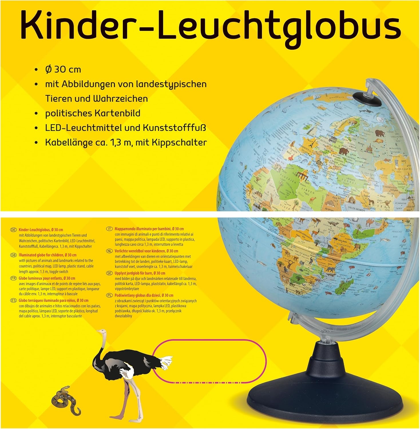 Idena Verlichte Wereldbol 30 cm met Dieren (meerdere, M) - 51% Korting