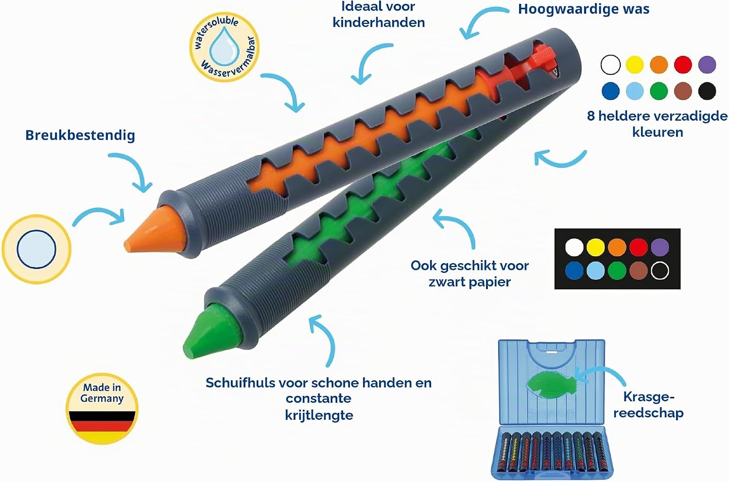 Pelikan Waskrijtjes met Huls 655/10 - 10 Kleuren - Driehoekig en Wateroplosbaar