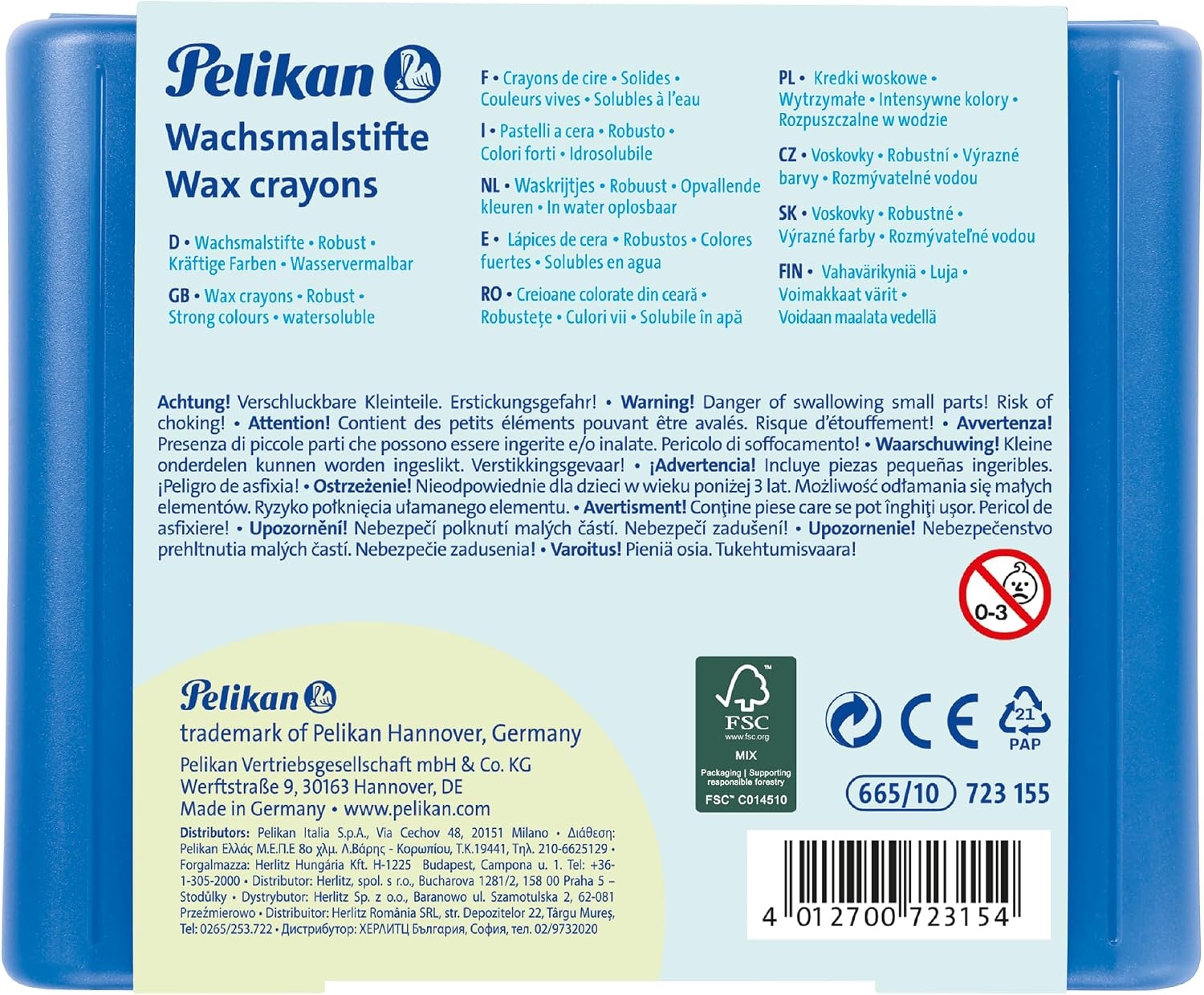 Pelikan Waskrijtjes met Huls 655/10 - 10 Kleuren - Driehoekig en Wateroplosbaar