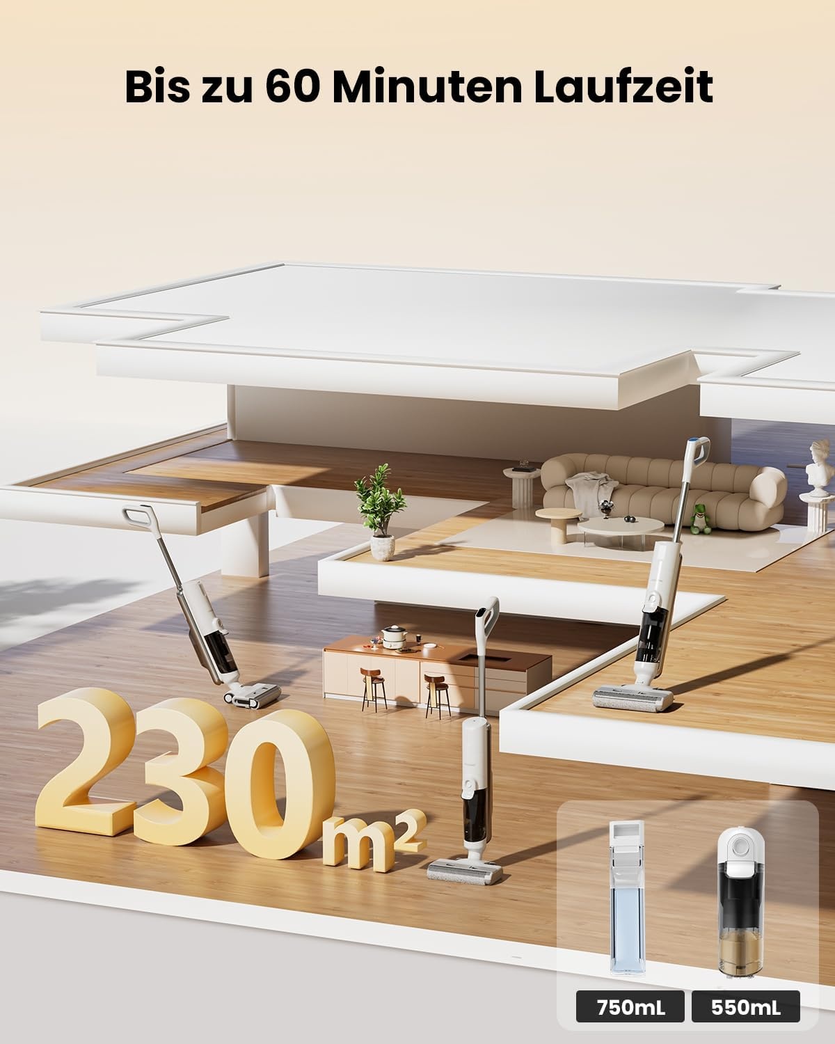 Proscenic F10 Ultra Draadloze Steelstofzuiger en Dweil – Wit – 3-in-1 Nass-Droogreiniger
