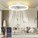 Nalezuns Plafondventilator met verlichting, 40 cm led-dimbare plafondverlichting, app en afstandsbediening, eetkamerlamp met ventilator, 6 standen, timer, stil, wit