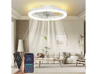 Nalezuns Plafondventilator met verlichting, 40 cm led-dimbare plafondverlichting, app en afstandsbediening, eetkamerlamp met ventilator, 6 standen, timer, stil, wit