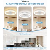 Nalezuns Plafondventilator met verlichting, 40 cm led-dimbare plafondverlichting, app en afstandsbediening, eetkamerlamp met ventilator, 6 standen, timer, stil, wit
