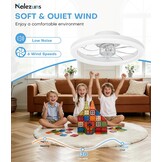Nalezuns Plafondventilator met verlichting, 40 cm led-dimbare plafondverlichting, app en afstandsbediening, eetkamerlamp met ventilator, 6 standen, timer, stil, wit