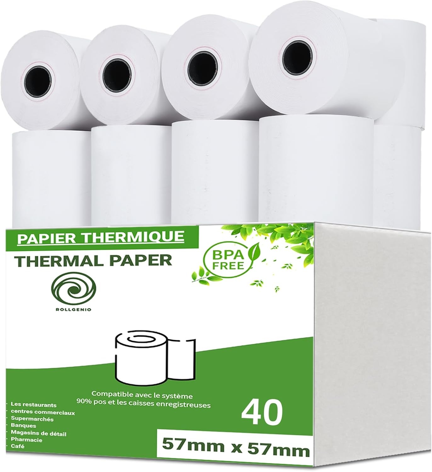 40 Rollen Thermisch Papier voor Betaalterminal - 57 x 57 x 12 mm