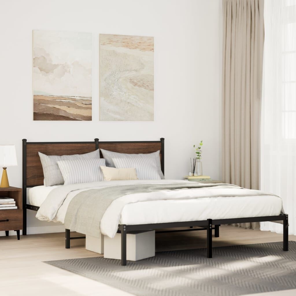 Metaal Bedframe Gerookt Eiken 140x200cm - 34% Korting!