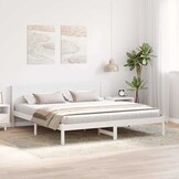 vidaXL Bedframe Grenenhout Wit 200x200 cm - 54% Korting