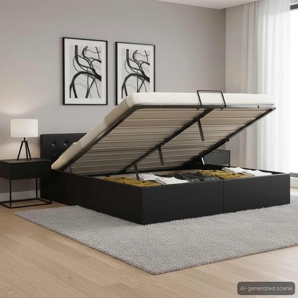 Zwart Kunstleren Bedframe 180x200 cm met Hydraulische Opbergruimte - 60% Korting!