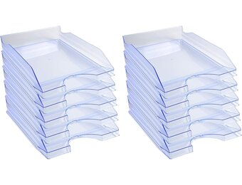 Exacompta - ref. 12310D - Set van 10 Brievenbakken ECOTRAY - Afmetingen: 34,5x25,5x6,5 cm - voor A4+ documenten - doorzichtige ijsblauwe kleur