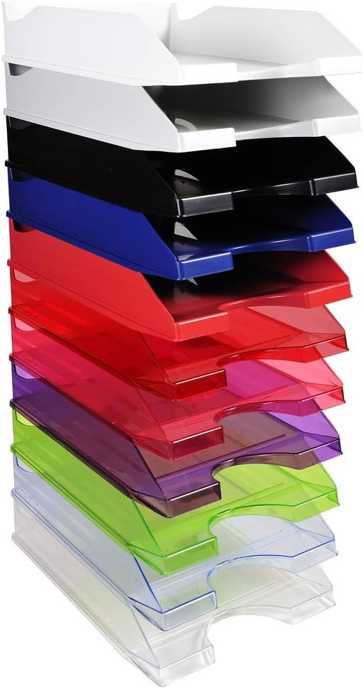 Exacompta - ref. 12310D - Set van 10 Brievenbakken ECOTRAY - Afmetingen: 34,5x25,5x6,5 cm - voor A4+ documenten - doorzichtige ijsblauwe kleur