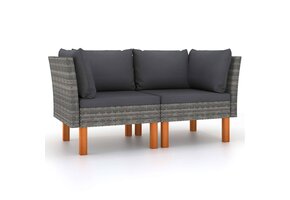 vidaXL Hoekbanken 2 stuks poly rattan & eucalyptushout grijs 40% korting