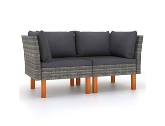 vidaXL Hoekbanken 2 st poly rattan en massief eucalyptushout