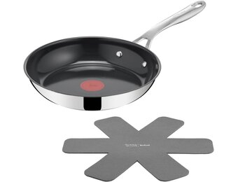 Jamie Oliver by Tefal Direct Cook 28 cm koekenpan, roestvrij staal, keramische antiaanbaklaag + panbeschermer, H8802S34 - Maat 28 cm Koekenpan