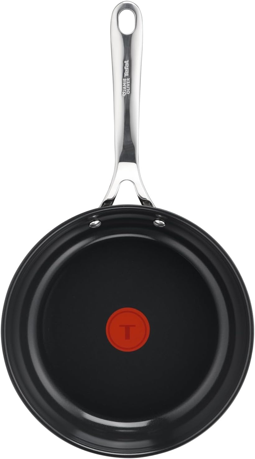 Jamie Oliver by Tefal Direct Cook 28 cm koekenpan, roestvrij staal, keramische antiaanbaklaag + panbeschermer, H8802S34 - Maat 28 cm Koekenpan