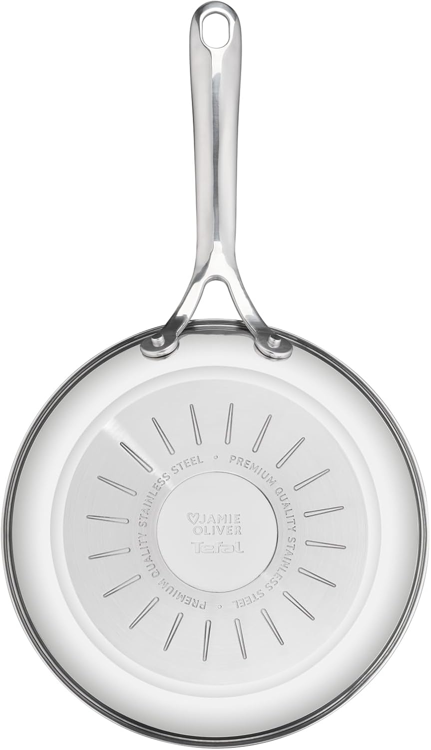 Jamie Oliver by Tefal Direct Cook 28 cm koekenpan, roestvrij staal, keramische antiaanbaklaag + panbeschermer, H8802S34 - Maat 28 cm Koekenpan