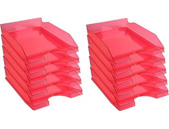 Exacompta - ref. 12354D - Set van 10 Brievenbakken ECOTRAY - Afmetingen: 34,5x25,5x6,5 cm - voor A4+ documenten - kleur doorzichtige framboos