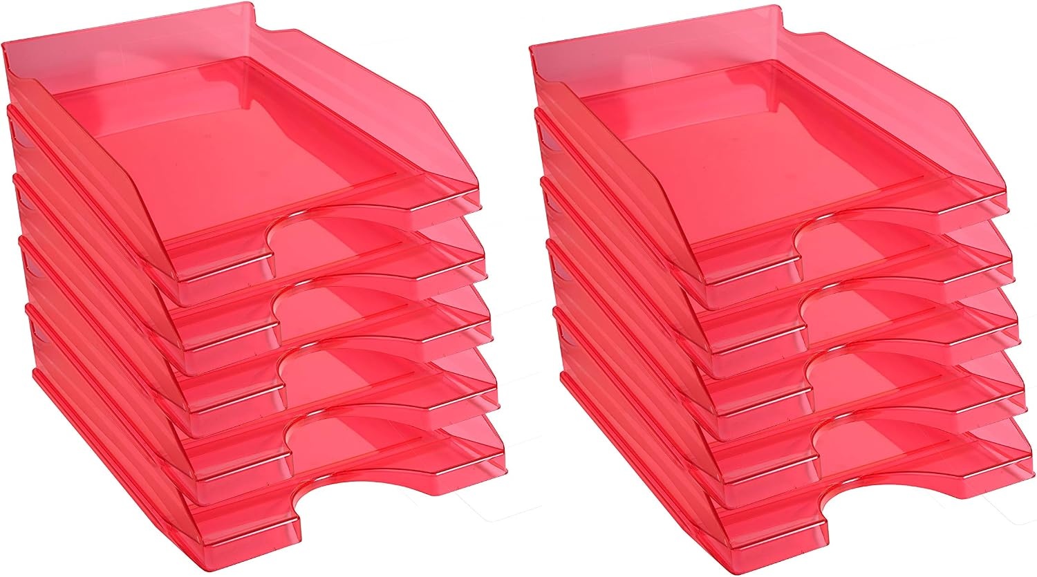 Exacompta - ref. 12354D - Set van 10 Brievenbakken ECOTRAY - Afmetingen: 34,5x25,5x6,5 cm - voor A4+ documenten - kleur doorzichtige framboos