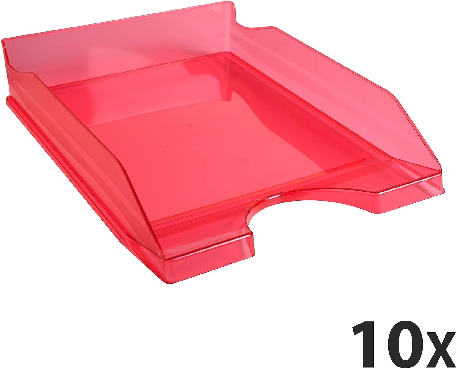 Exacompta - ref. 12354D - Set van 10 Brievenbakken ECOTRAY - Afmetingen: 34,5x25,5x6,5 cm - voor A4+ documenten - kleur doorzichtige framboos