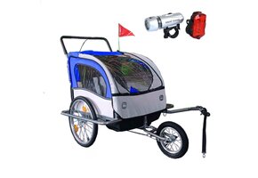 Blauwe Fietskar voor Kinderen: 2-in-1 Fietsaanhanger & Kinderwagen met Schokbreker - 32% Korting