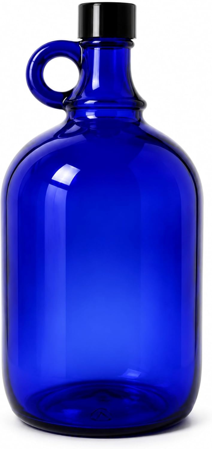 Mikken Blue XL Glass Bottle 2 Litre for Filling Yourself with Black Screw Cap - Maat 2 l