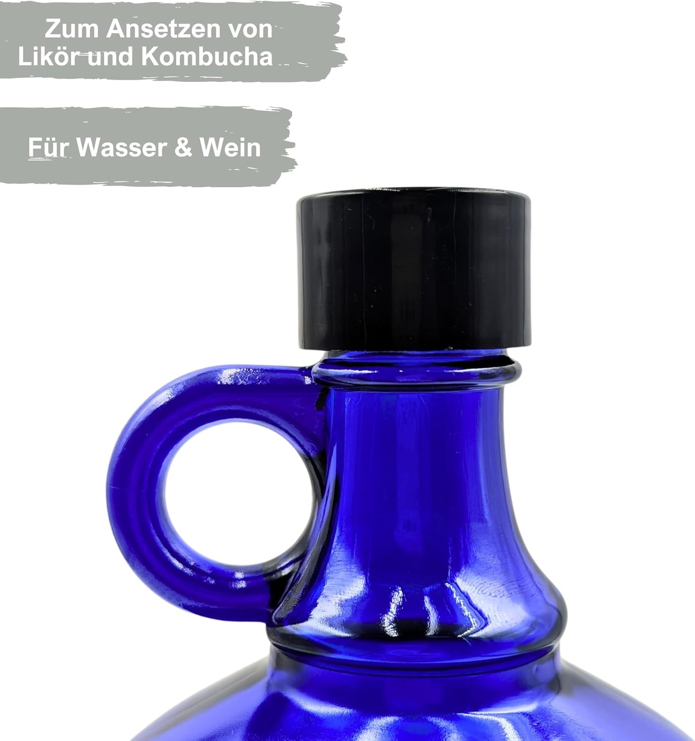 Mikken Blue XL Glass Bottle 2 Litre for Filling Yourself with Black Screw Cap - Maat 2 l