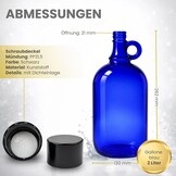 Mikken Blue XL Glass Bottle 2 Litre for Filling Yourself with Black Screw Cap - Maat 2 l