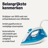 Amazon Basics Stoomstrijkijzer met Niet-Klevende Zoolplaat, 1800W, 20g Continue Stoom, Tank van 200ml, Blauw