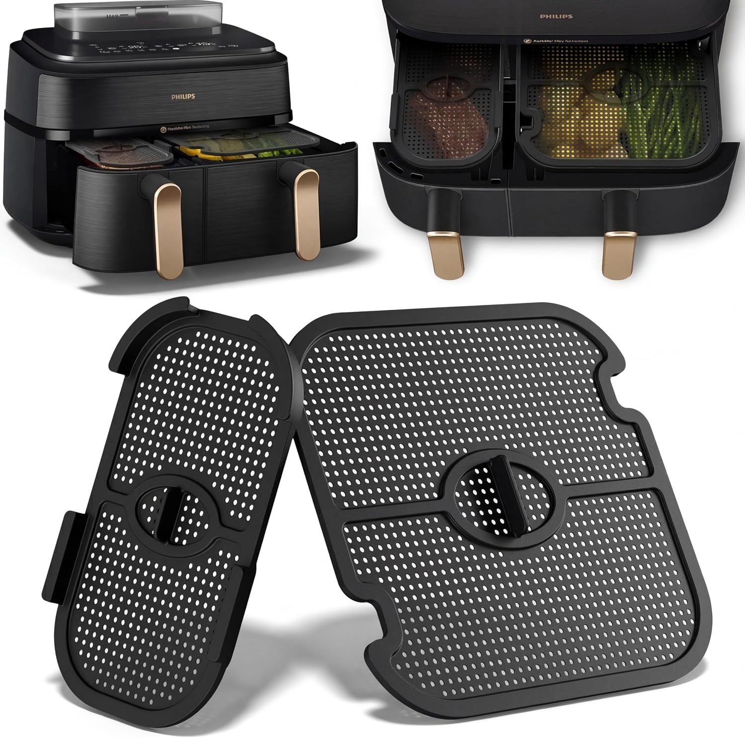 Spatbescherming Accessoires voor Philips Dual Basket Airfryer 3000-5000 Serie 9L(3L/6L), Siliconen Heteluchtfriteuse Accessoires Herbruikbare Vetspatbescherming voor Philips Airfryer NA350/NA550 9L
