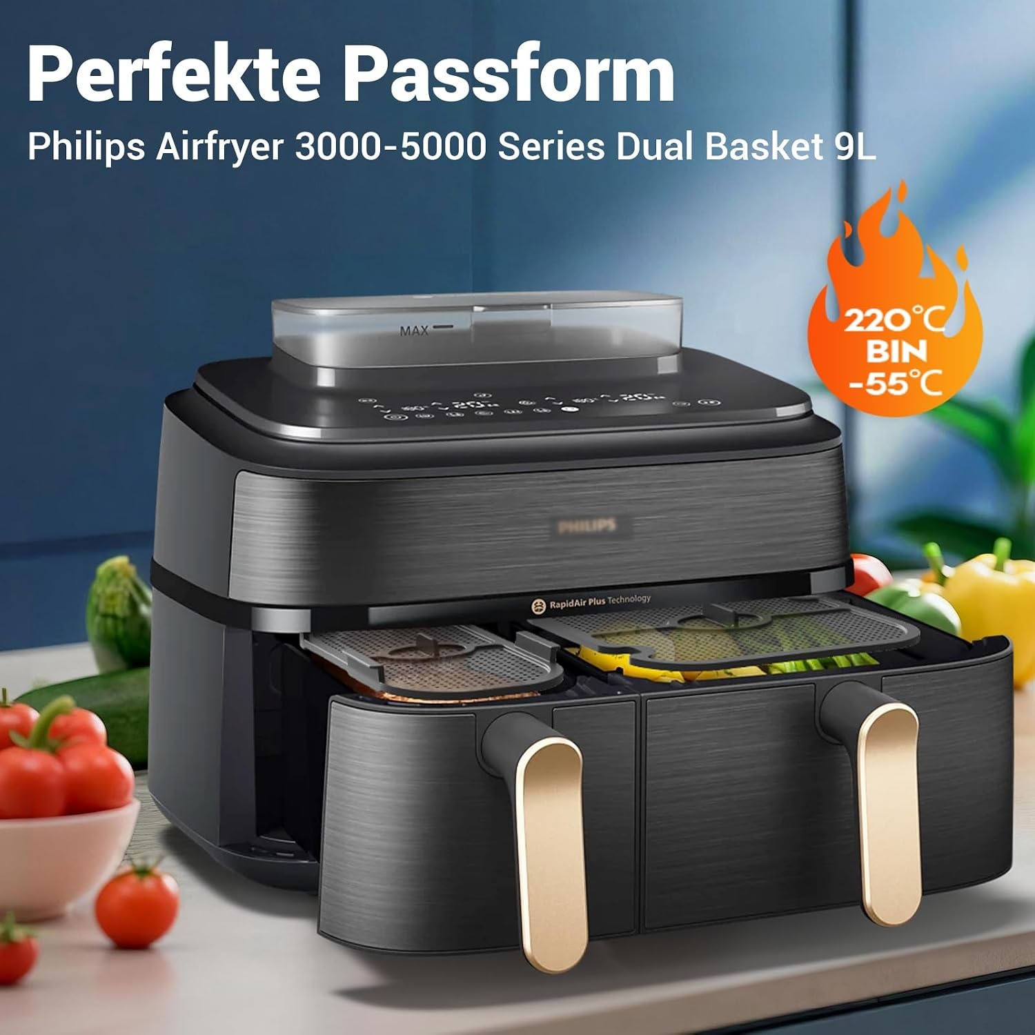Spatbescherming Accessoires voor Philips Dual Basket Airfryer 3000-5000 Serie 9L(3L/6L), Siliconen Heteluchtfriteuse Accessoires Herbruikbare Vetspatbescherming voor Philips Airfryer NA350/NA550 9L