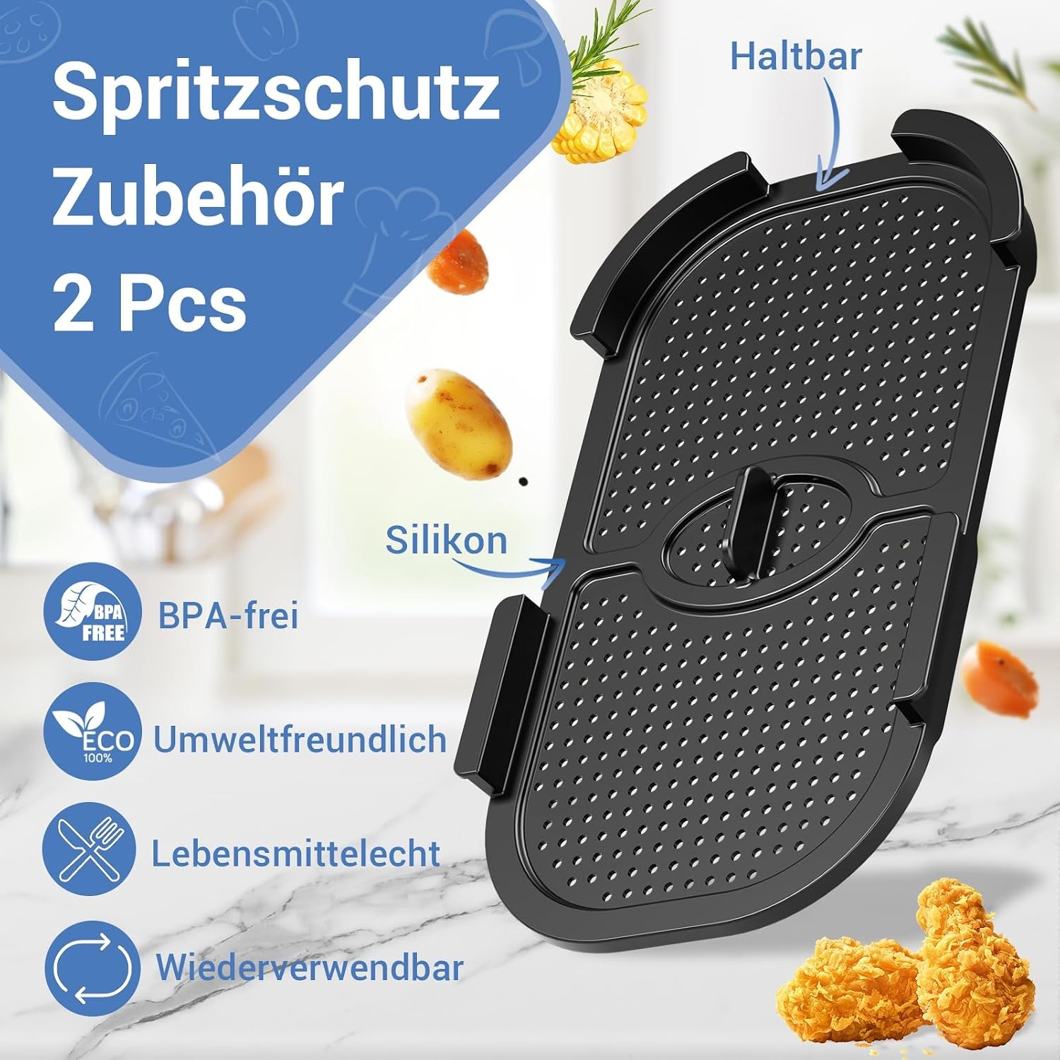 Spatbescherming Accessoires voor Philips Dual Basket Airfryer 3000-5000 Serie 9L(3L/6L), Siliconen Heteluchtfriteuse Accessoires Herbruikbare Vetspatbescherming voor Philips Airfryer NA350/NA550 9L