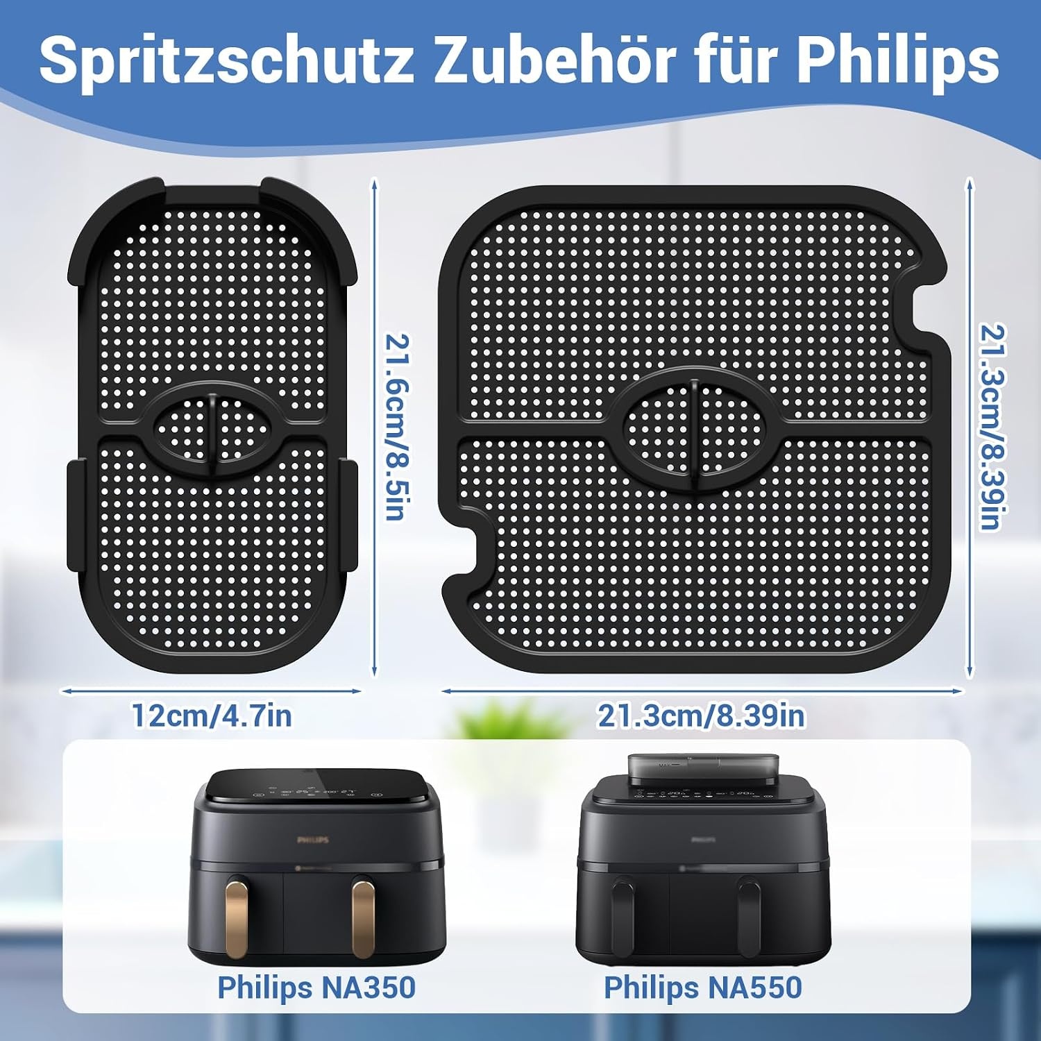 Spatbescherming Accessoires voor Philips Dual Basket Airfryer 3000-5000 Serie 9L(3L/6L), Siliconen Heteluchtfriteuse Accessoires Herbruikbare Vetspatbescherming voor Philips Airfryer NA350/NA550 9L