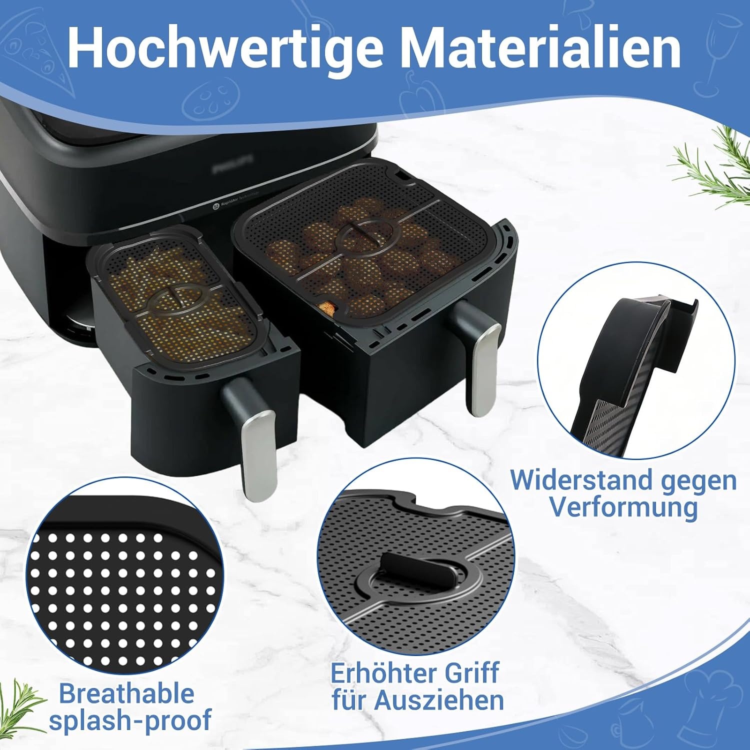 Spatbescherming Accessoires voor Philips Dual Basket Airfryer 3000-5000 Serie 9L(3L/6L), Siliconen Heteluchtfriteuse Accessoires Herbruikbare Vetspatbescherming voor Philips Airfryer NA350/NA550 9L