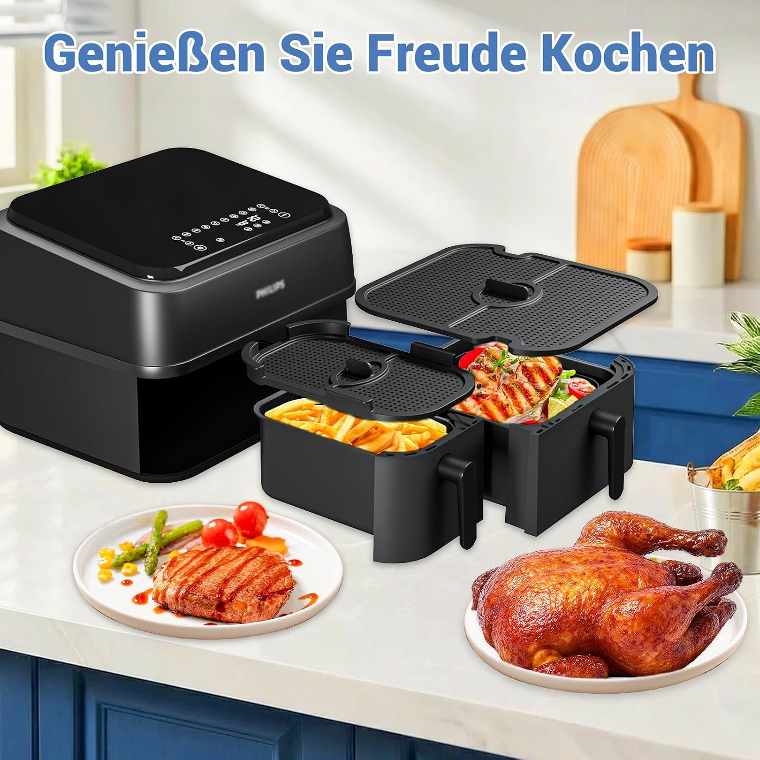 Spatbescherming Accessoires voor Philips Dual Basket Airfryer 3000-5000 Serie 9L(3L/6L), Siliconen Heteluchtfriteuse Accessoires Herbruikbare Vetspatbescherming voor Philips Airfryer NA350/NA550 9L