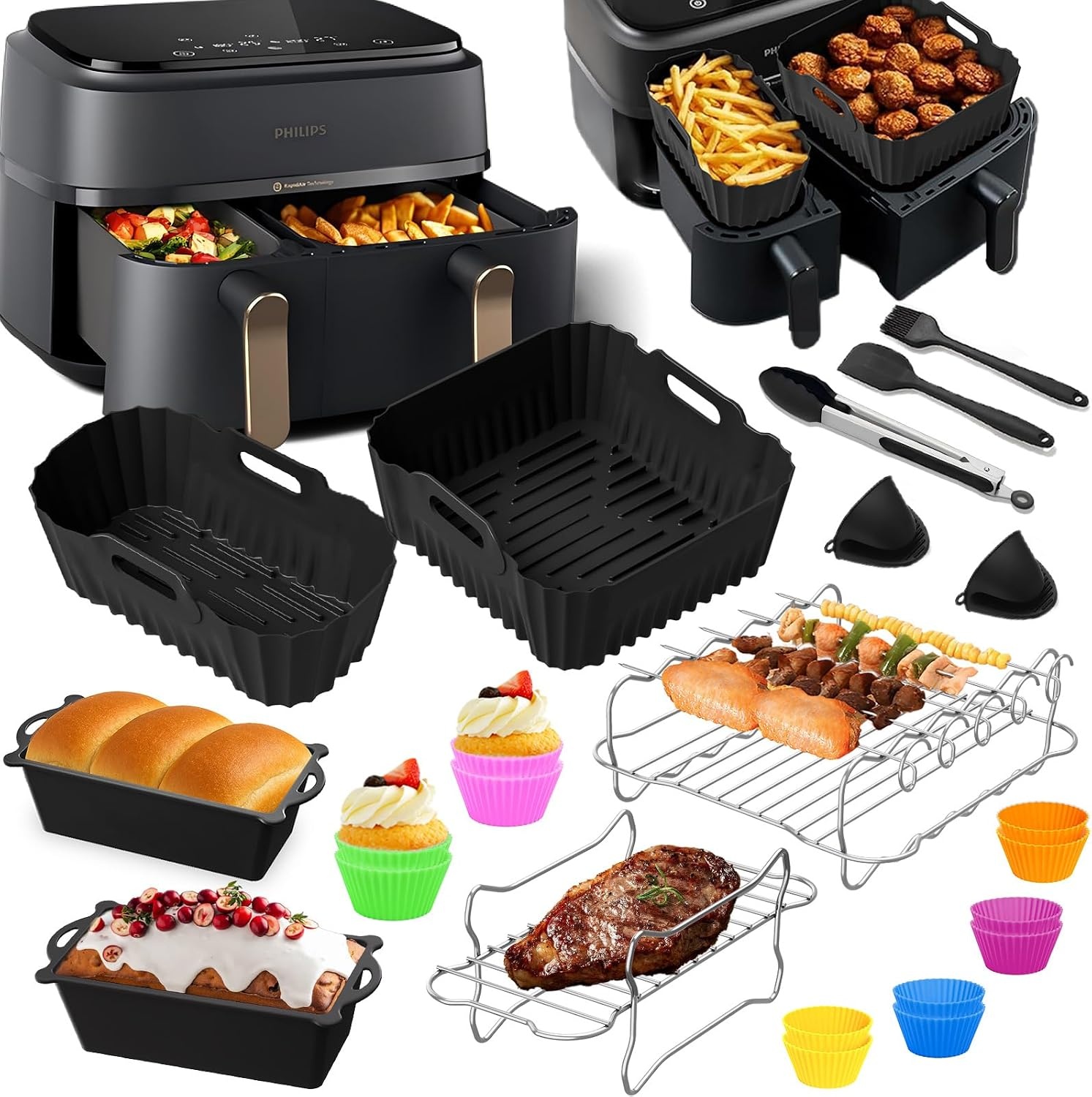 Spatbescherming Accessoires voor Philips Dual Basket Airfryer 3000-5000 Serie 9L(3L/6L), Siliconen Heteluchtfriteuse Accessoires Herbruikbare Vetspatbescherming voor Philips Airfryer NA350/NA550 9L