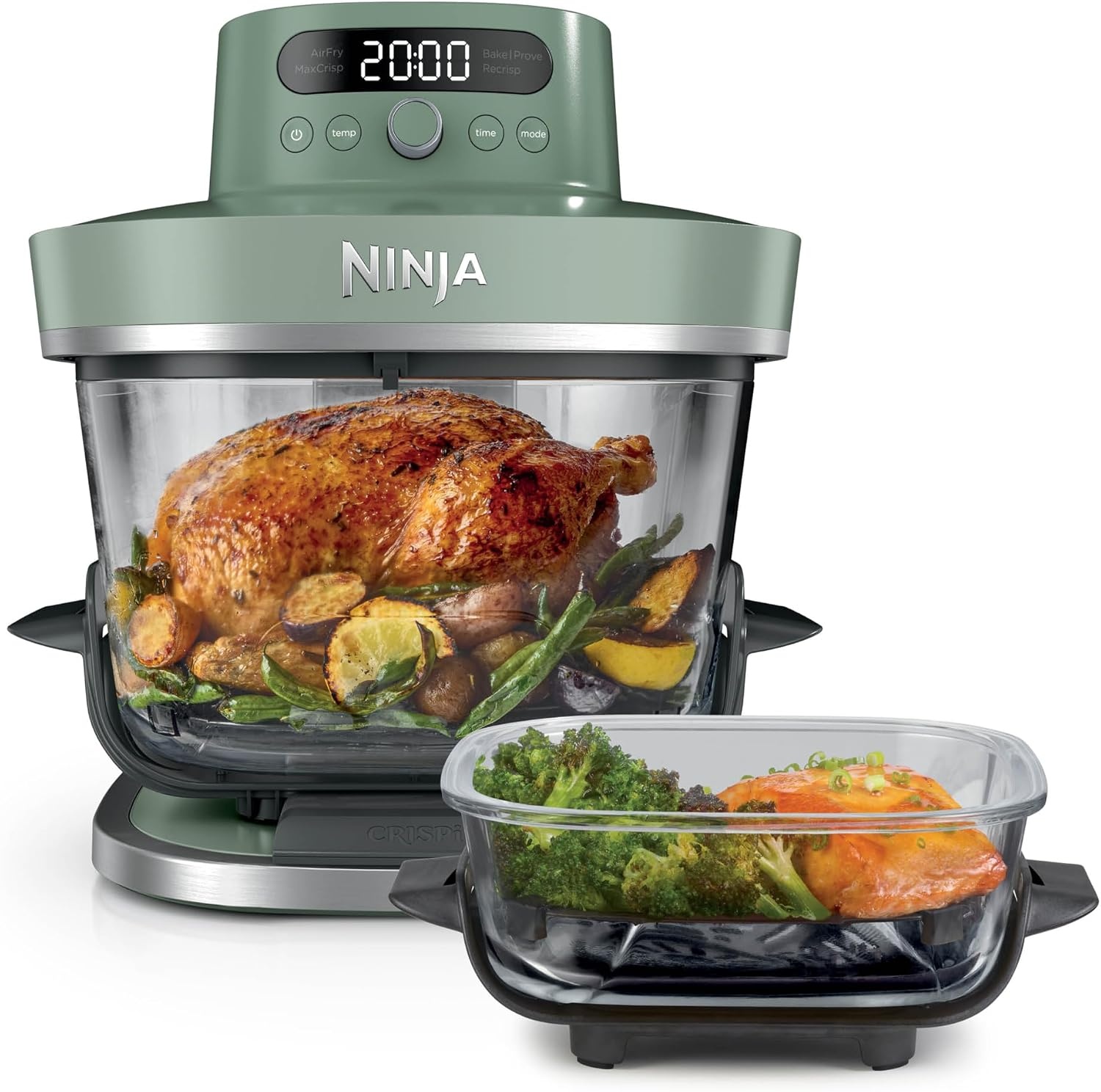 Ninja CRISPi PRO XL Glazen Airfryer - 5,7 liter en 2,3 liter - Moss Green