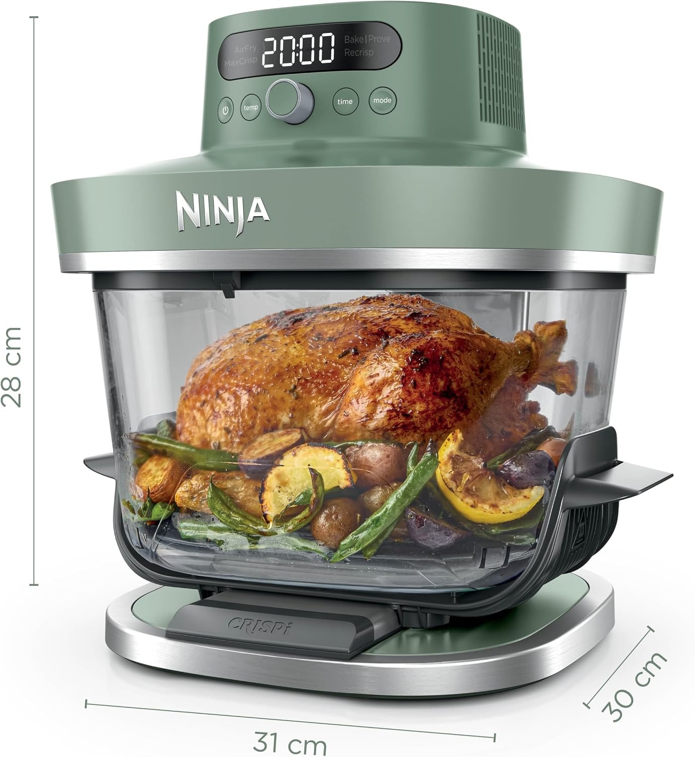 Ninja CRISPi PRO XL Glazen Airfryer - 5,7 liter en 2,3 liter - Moss Green