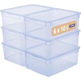 Rotho Clear opbergboxen met deksel 6 x 10 liter - Transparant Blauw