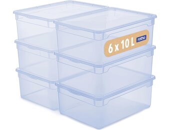 Rotho Clear opbergboxen met deksel 6 x 10 liter - Transparant Blauw