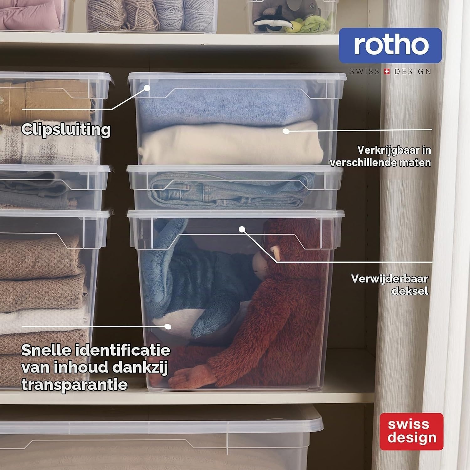 Rotho Clear opbergboxen met deksel 6 x 10 liter - Transparant Blauw