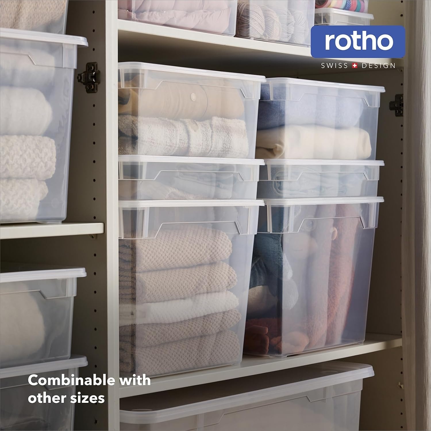 Rotho Clear opbergboxen met deksel 6 x 10 liter - Transparant Blauw